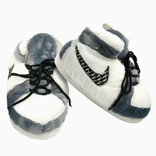 Grey & White Trainer Slippers